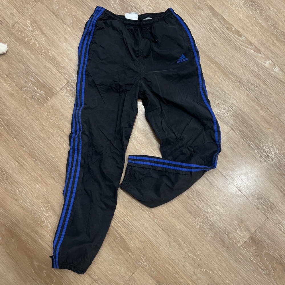 Vintage Adidas Black and Blue Jogger Sweatpants with Zippers